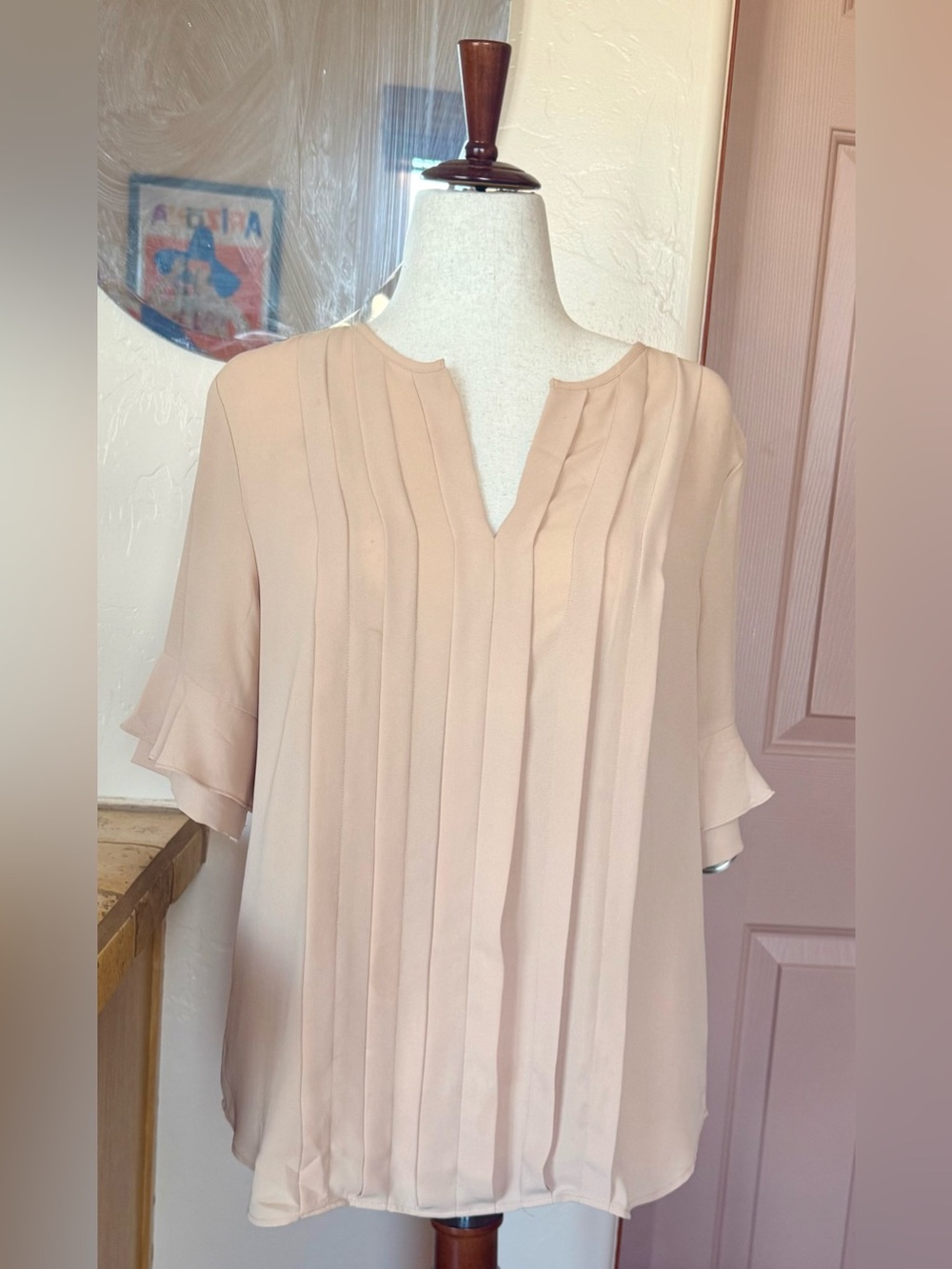 Ann Taylor Pleated V-Neck Blouse - Cream